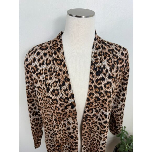 Susan Graver Womens Leopard Print Open Long Cardigan Size XLP Pockets Stretch - Picture 6 of 15